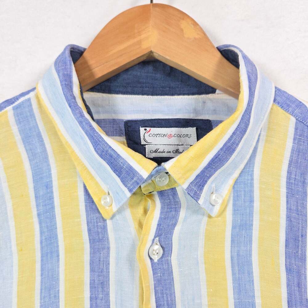 Cotton & Colors Men's Made in Italy Button-Down Linen Striped Long Sleeve Large - Picture 2 of 8